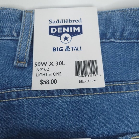 Saddlebred Jeans Big and Tall NEW Men 50x30 Relaxed Fit Light Stone Denim Pant - Picture 10 of 13